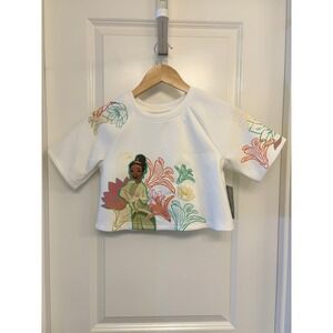 Disney Princess‎ Tiana Crop Top Girl's Size US 7/8 White Graphic Shirt NWT